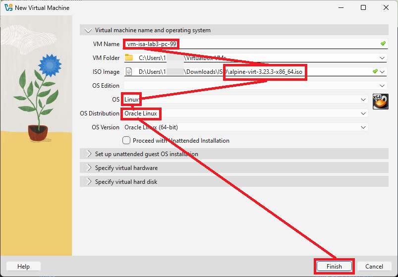 Janela de criação de nova VM do Oracle VirtualBox